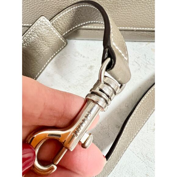 Celine Trapeze Souris Drummed Leather Top Handle Medium Flap Handbag Gray - Picture 15 of 16